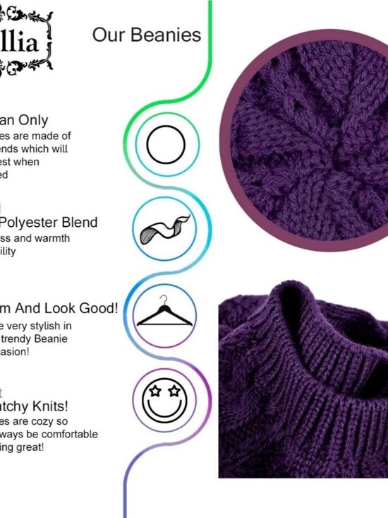 Women\'s Crochet Knitted Style Beanie Slouchy Hat Dark Purple main image 6